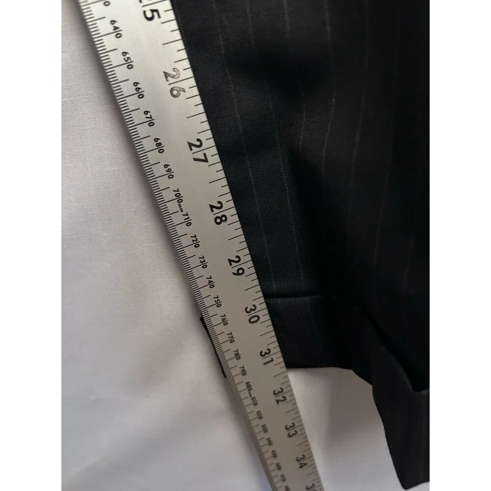 Austin Reed Black Pinstripe Suit Bespoke Mens 48 L Pants 38/32 Pleated Cuffed